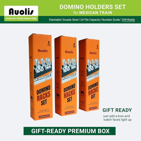 Set 4 24-Tile Domino Holders for Mexican Train, of Stackable Trays, Capacity Each, Plastic Racks for Family Game Night