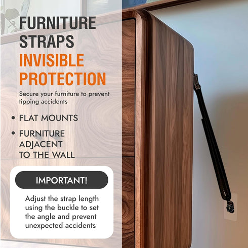2 Pack TV Safety Straps - Anti-Tip Furniture Straps for Baby Proofing - Adhesive Non Drill TV Straps Safety for Flat
