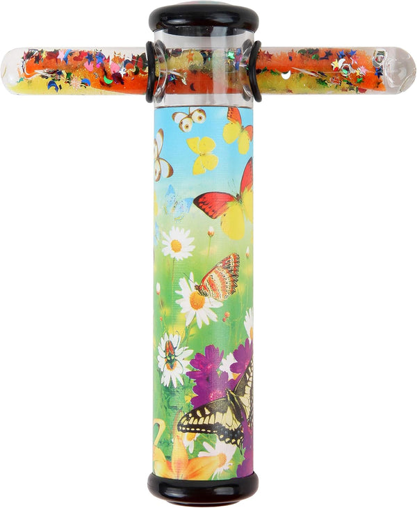 Playlearn Butterfly Design Kaleidoscope Glitter Wand, 6" Kaleidoscope Toy with 5" Spiral Glitter Wand
