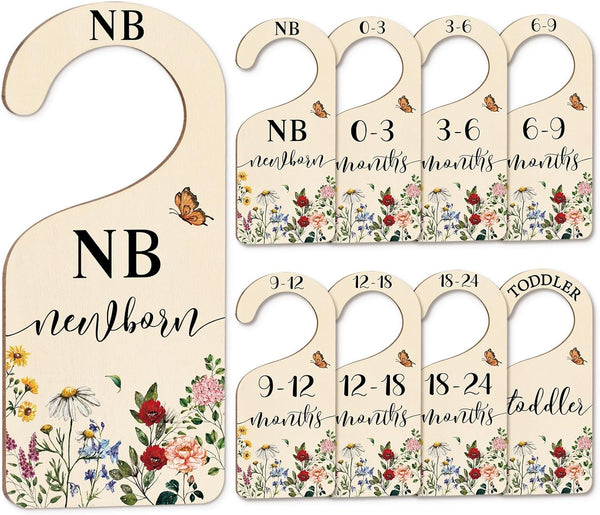 Whaline 8Pcs Vintage Wildflower Hanging Wood Baby Closet Size Dividers and Organizer