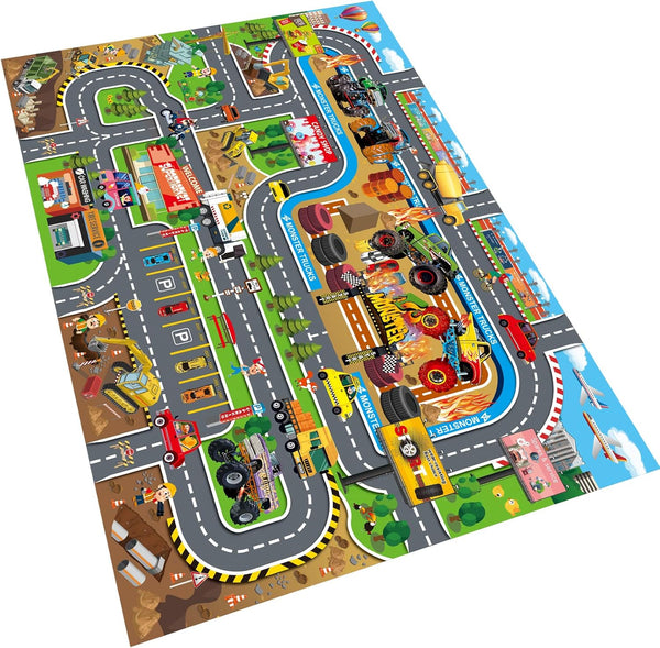 Oriate Kids Toy Dream Mat - Multi Color Monster Truck Activity Playmat, Ideal Educational Floor Mats for Children