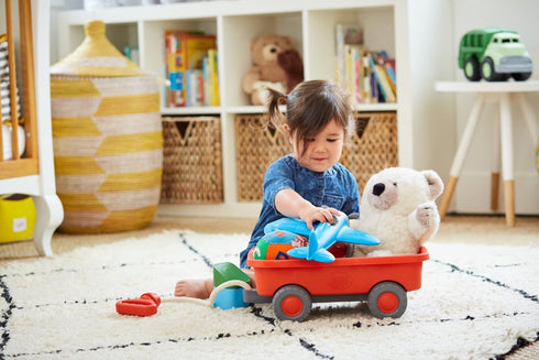 Green Toys Wagon, Orange - Pretend Play, Motor Skills, Kids Outdoor Toy Vehicle. No BPA, phthalates, PVC. Dishwasher
