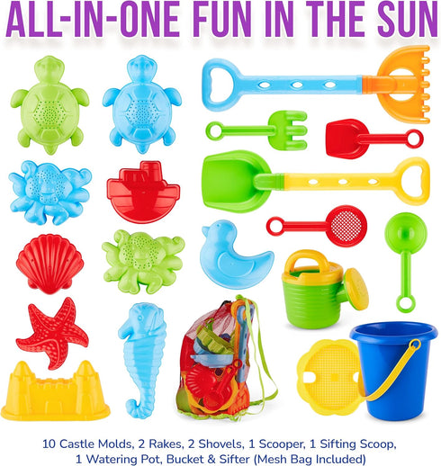 3-10 18pc 4 10 Click N' Play Beach Toys for Kids - Sand Toys Including Sand Buckets for Kids with Sifter, Watering Can