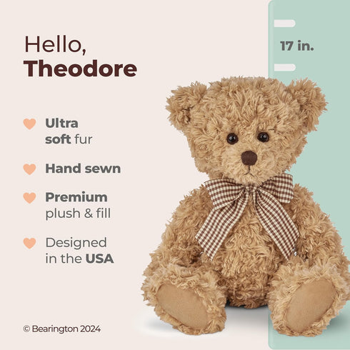 Bearington Theodore 17 Inch Brown Teddy Bear Plush Stuffed Animal
