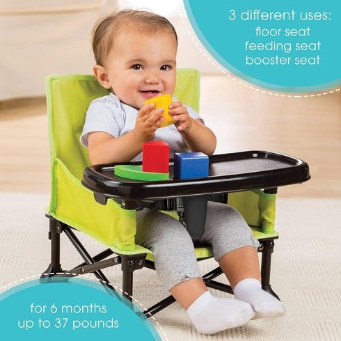 Summer 6 3 by Bright Starts Pop 'N Sit Portable Booster Chair, Floor Seat, Indoor/Outdoor Use, Compact Fold, Green, Mos