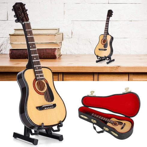 Wooden Miniature Guitar with Stand and Case, 5.9in Black Mini Guitar Model for Home Decor