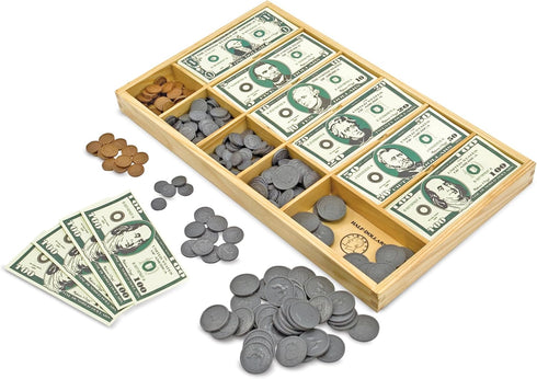 Melissa & Doug Play Money Set: Educational Toy with 50 Paper Bills, Plastic Coins, and Wooden Cash Drawer
