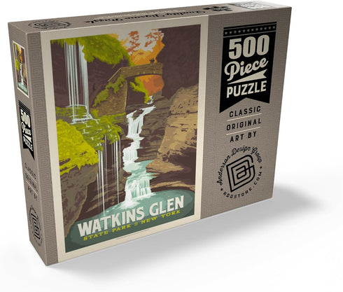 MyPuzzle Watkins Glen State Park, New York Vintage Poster - 500 Piece Jigsaw Puzzle for Adults