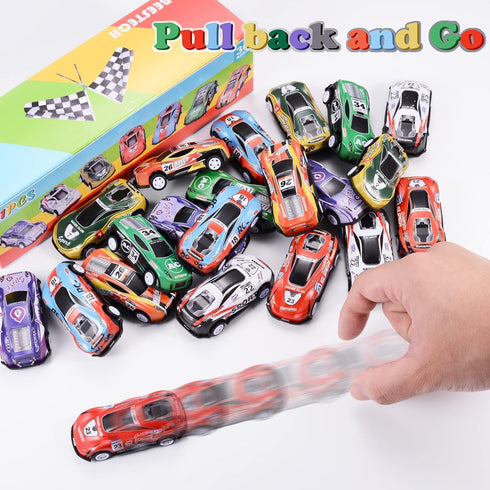 21 Pack Pull Back Toy Cars - Party Favors, Goodie Bag Stuffers, Race Vehicles for Toddlers Ages 2-5