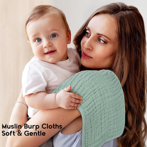 100% 20"X10" 5 Pack Unnivoll Muslin Burp Cloths for Baby Cotton Burping Cloths for Boys Girls Large Extra Soft