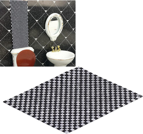 Dolls House Rugs, Vintage Woven Rug Miniature Doll House Accessories (Black and White)