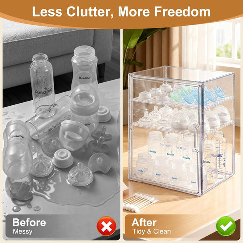 ERTIUANIO 3 Countertop Baby Bottle Organizer Tier Bottle Storage Organizer Baby for Bottles, Nipples, Pump Parts, Food