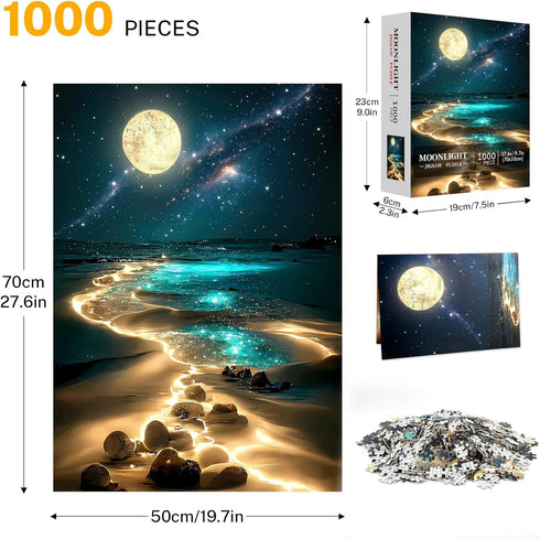 Jazcimdo 1000 1000 1000 Moonlight Jigsaw Puzzles for Adults Pieces, Sparkling Beach Nature Landscape Piece Puzzle