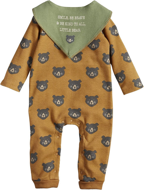 Mud Pie Baby Boys' Waffle Bear One Piece and Bib Set