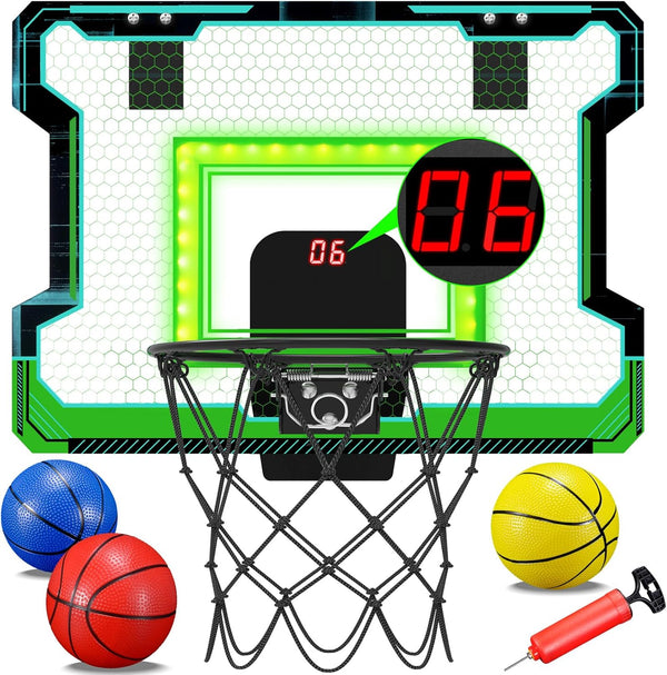 OKKIDY Mini Indoor Basketball Hoop, Light-Up Basketball Hoop with Electronic LED Scoreboard, Small Outdoor Game Toys