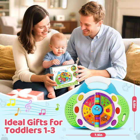 1 2 3 1-3 KIZZYEA Musical Toddler Learning Toy, Alphabet Flip Book with Lights & Sounds, Car Seat & Travel Toy for Year