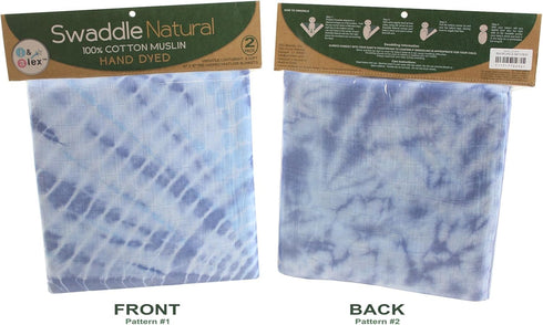 j & Alex's Tie-Dye 100% Cotton Muslin Swaddle Blankets, Skyview, Blue 2 Count, Hand-Dyed Baby Swaddles for Newborns