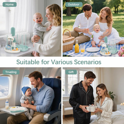 Set 7 in1 Baby Bottle Brush - Travel Bottle Cleaner Kit with Silicone Brush, Nipple Brush, Straw Brush, Bottle Drying