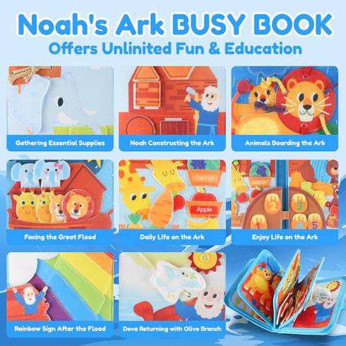 1-3, 20 Noahs Ark Busy Book for Toddlers Montessori Quiet Book with Activities, Travel Toy for Fine Motor Learning