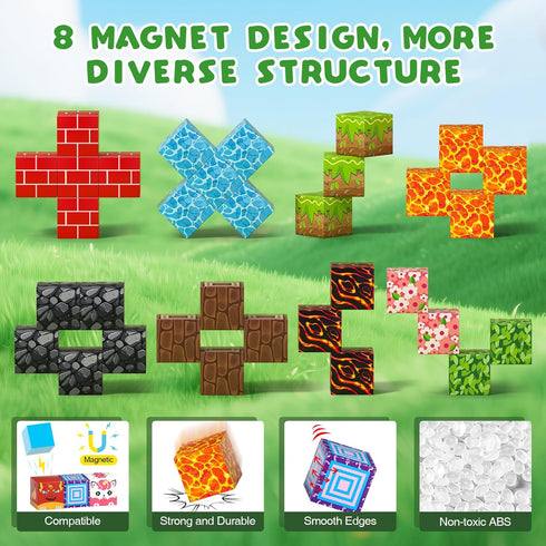 208 Set 3+, 3 4 5 6 7 8 9 10 11 12+ Axirata PCS Magn-etic Building Blocks, Magn-etic Block Building Cubes for Kids