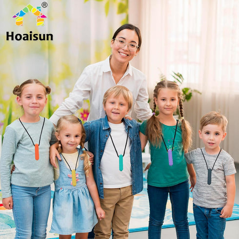 Chew Necklaces for Sensory Kids, 8 Pack Silicone Teething Necklace for Boys and Girls with Autism, ADHD, Reduce Chewing