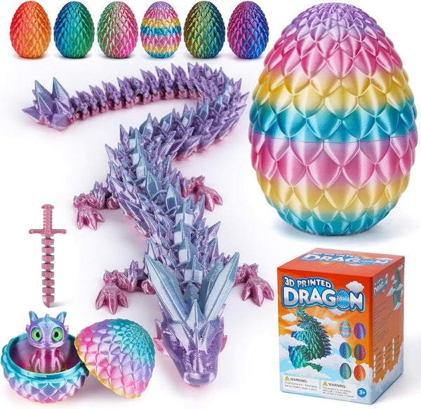 NIUCOO 12" 3D Printed Dragon Egg, Articulated 3D Printer Crystal Egg with Dragons