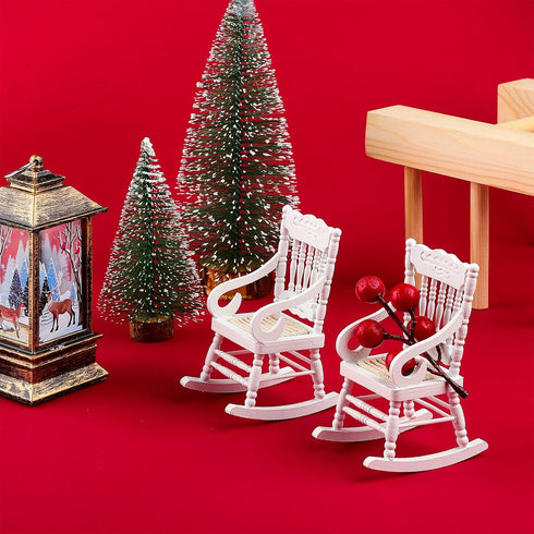 Jetec 2 Pcs Doll House Wooden Chairs - 1:12 Miniature Rocking Chair for Christmas Dollhouse Accessories, Living Room