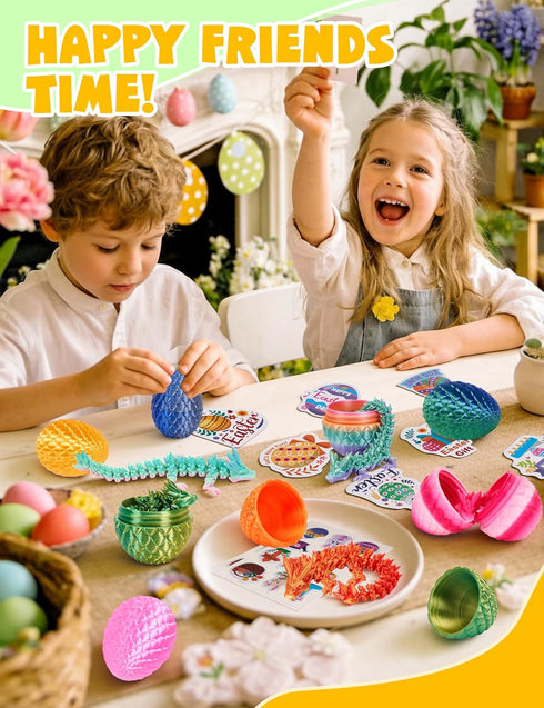 YILCER 12PCS 3D 3D 5-7 8-12 Printed Dragon Eggs Articulated Dragon Egg Fidget Toy Printed Dinosaur Egg Surprise Animals