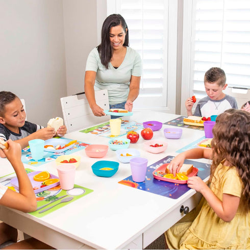 6 Pack Hapinest Reusable Non Slip Educational Placemats for Kids & Toddlers, Learning Mat with Alphabet Numbers & US