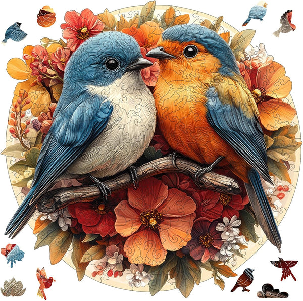 Jiroinlly Wooden Puzzles for Adults 500 Pieces, Two Cute Birds, Unique Shaped