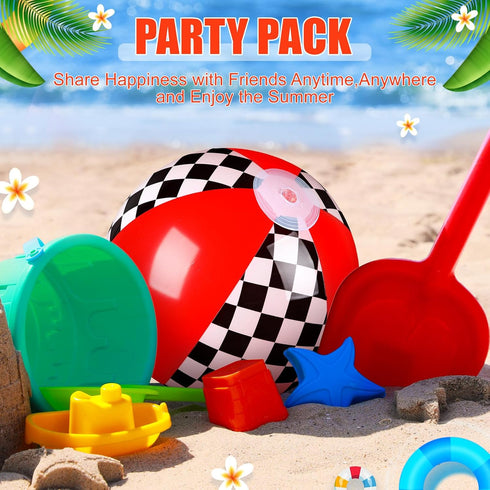 Hollowfly 6 Pack 7.87" Swimming Summer Race Car Beach Ball for Kids Bulk Inflatable Black and White Checkered Flag Pool