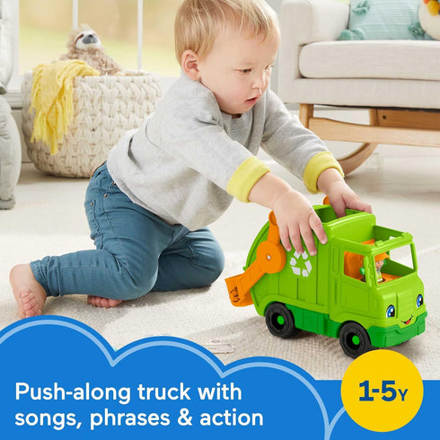 Fisher-Price Little People Musical Toddler Toy - Recycling Truck Garbage Vehicle with Figure for Pretend Play Ages 1+
