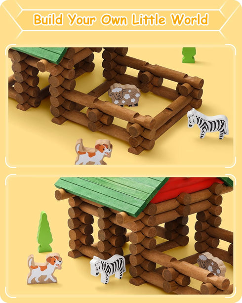 110 Set 3+ SainSmart Jr. PCS Wooden Log Cabin Building House Toy for Toddlers, Classic STEM Construction Kit