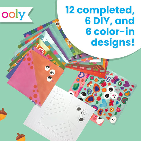 24 12 6 6 Ooly DIY Paper Kit, Animal Origami Designs & Stickers, Kit Includes Completed, Blank and Color-in Folding Pet