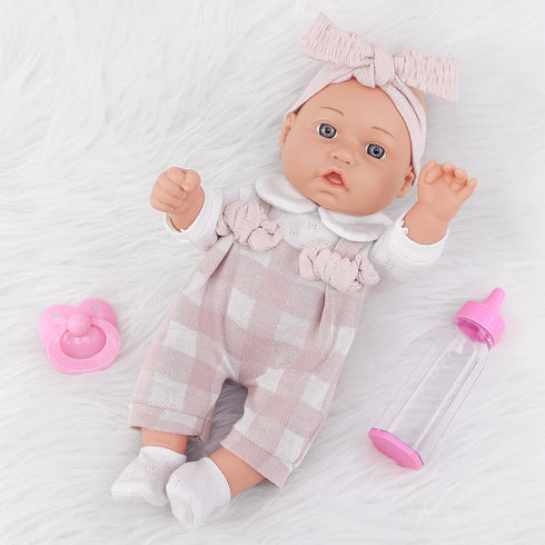 12" Playset 6 12 Inch Ecore Fun Baby Doll and Clothes Accessories - Pcs Doll with Pink Romper Outfit, Headband, Socks