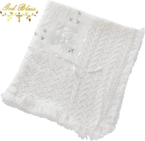 37x39 Booulfi Baby Christening Blanket Baby Blankets Neutral Newborn Essentials White Nursery Blankets Knitted Baptism