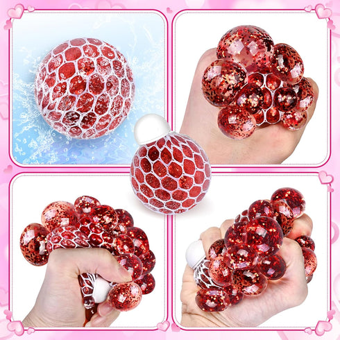 24 Valentines Day Cards for Kids School Classroom, Stretch Squeeze Balls Fidget Toys with Valentines' Cards, Valentines