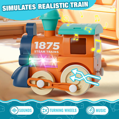 Set MORECOLL Electric Train for Toddlers & Kids w/Music, Lights & Tracks - First Choo Choo Train, Magnetic Connection
