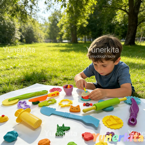 Yunerkita 9PCS Set, 3-8,No Dough Tools Kids ABS Clay Molds Kit with Roller, Scissors & Cutters Non-Toxic ASTM