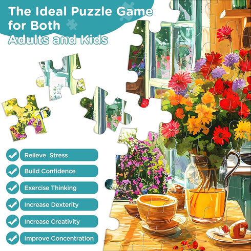 WSCXSC 500 Cozy 20.5x 15 Piece Puzzle for Adults, Kitchen and Garden View Jigsaw Puzzle, Colorful Puzzles with Flowers