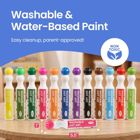 24 Count (2-Pack 12 40ml (1.35oz) Set, Washable Dot Markers for Toddlers, of Colors), Paint Marker Art Non-Toxic Water