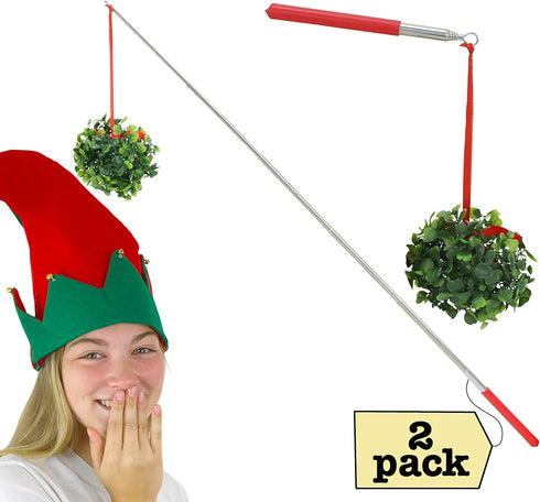 2-Pack Iconikal Extendable Mistletoe-On-A-Stick - Funny Christmas Gag Gift Photo Booth Prop Holiday Joke