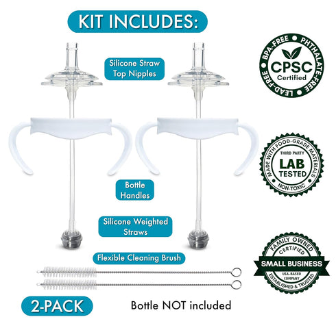 Straw Cup Conversion Kit for Philips Avent Natural Baby Bottles, 2-Count Food Grade Silicone Straw Nipples and Handles
