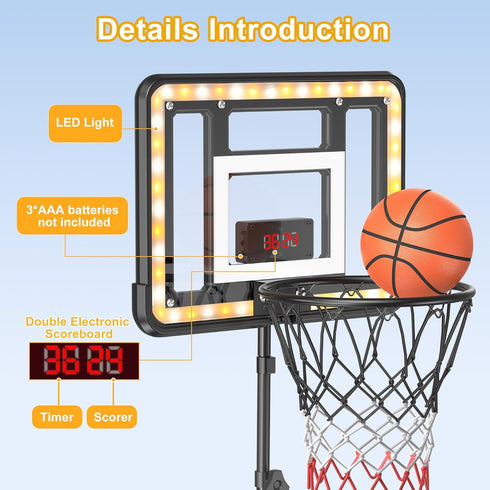 Kids Indoor Basketball Hoop with Scoreboard & Timer, Adjustable Height 3ft-5.8ft, Goal Toy for Outdoor Backyard Sports