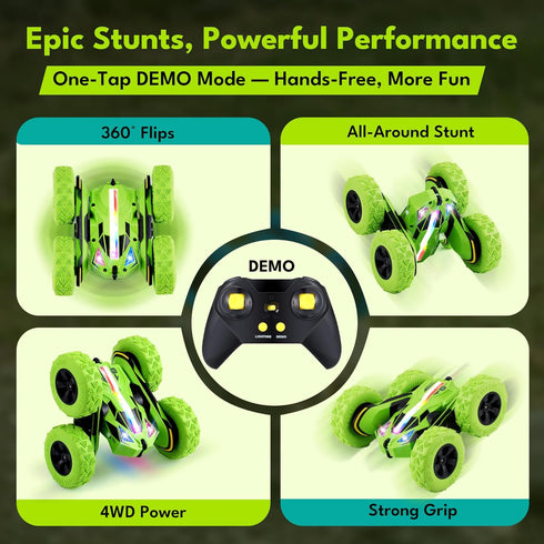 6-12, 4WD 360 Threeking New Remote Control Car RC Cars Toys for Boys Girls Ages USB-C Modular Batteries, Stunt Car