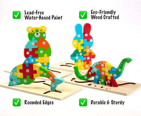 Montessori Mama Wooden Toddler Puzzles - 4-Pack Learning Toys for Kids Ages 2-4