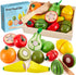 HERSITY Wooden Play Food for Kids Kitchen Cutting Fruits Toys Pretend Play