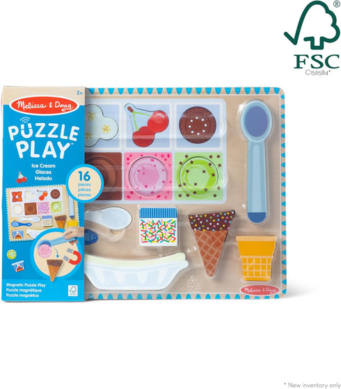 Melissa & Doug Ice Cream Wooden Magnetic Puzzle Play Set - 16 Magnet Pieces with Scooper for Ages 2+