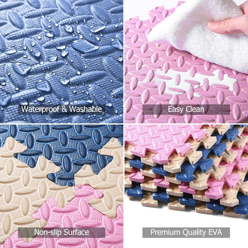 12 12 Inch 16 0.4" Foam Floor Mats for Kids, x Tiles thickness Foam Play Mat, Non-Toxic Square Interlocking Floor Mats