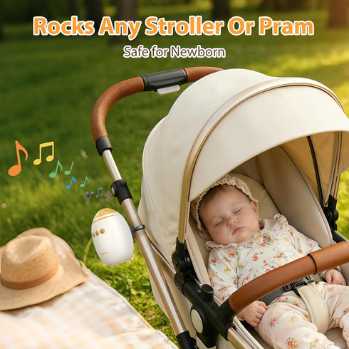 11 Baby Stroller Rocker with Adjustable Vibration Speed and Soothing White Noise, Hands-Free Rechargeable Sleep Soother